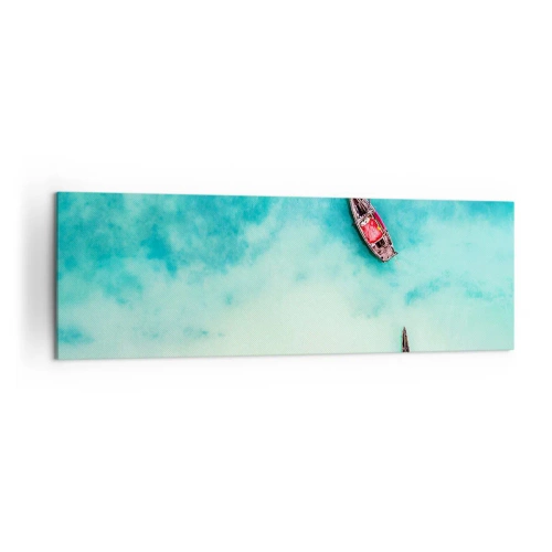 Cuadro sobre lienzo - Impresión de Imagen - Barcos en aguas turquesas vistos a vista de pájaro - 160x50cm - Porque en las playas de Zanzíbar, cuando las aguas se desbordan... - Decoración de pared moderna para salón y dormitorio ARTTOR