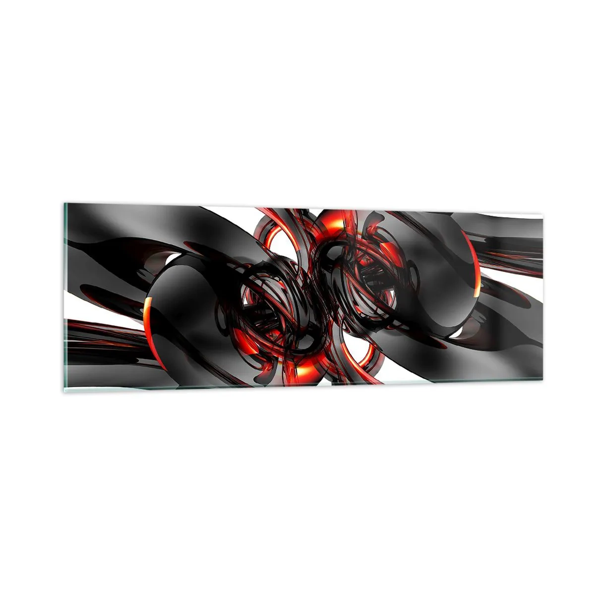 Cuadro sobre vidrio - Impresiones sobre Vidrio - Movimiento en grafito y rojo - 90x30 cm