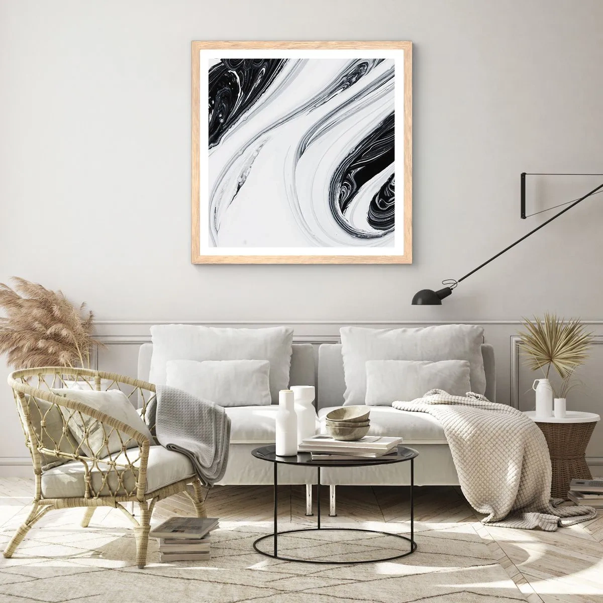 Póster en marco roble claro - Combinando opuestos - 60x60 cm