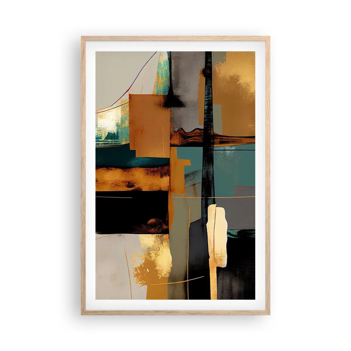 Póster en marco roble claro - Abstracción: luces y sombras - 61x91 cm
