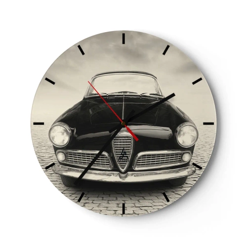 Reloj de pared - Reloj de vidrio - El frente de un coche retro clásico en una carretera adoquinada. - 30x30cm - ¿Y cómo no quererme? - Decoración de pared moderna para salón, cocina y dormitorio ARTTOR