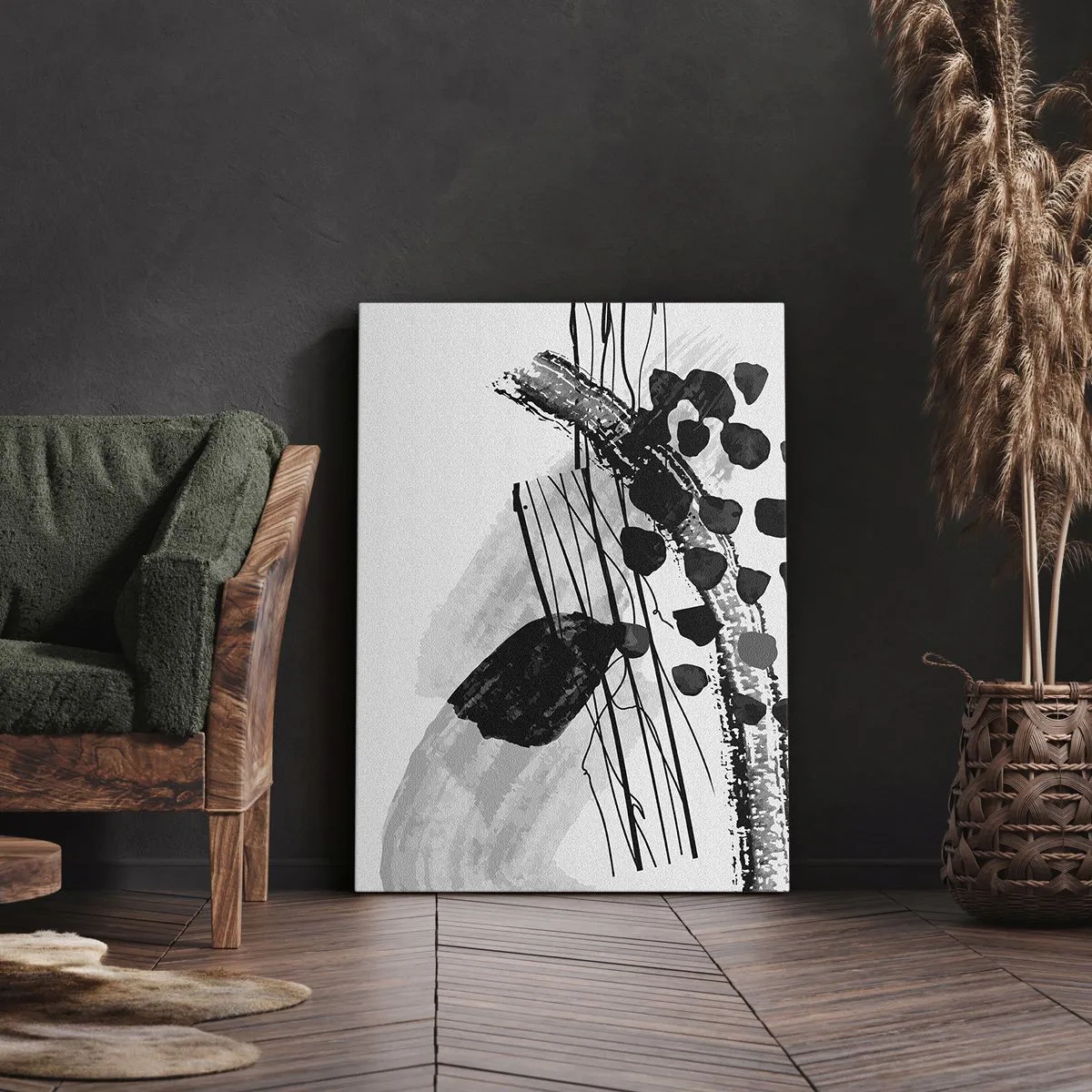 Cuadro sobre lienzo - Impresión de Imagen - Composición abstracta en blanco y negro con formas orgánicas. - 50x70cm - Abstracción orgánica en blanco y negro - Decoración de pared moderna para salón y dormitorio ARTTOR