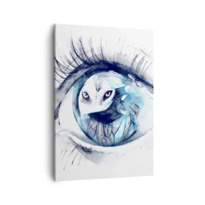 Cuadro sobre lienzo - Impresión de Imagen - Un ojo con la imagen de un búho en tonos de acuarela azul. - 50x70cm - Ojo con la naturaleza - Decoración de pared moderna para salón y dormitorio ARTTOR