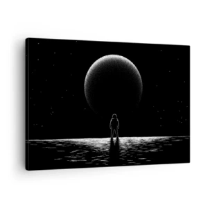 Cuadro sobre lienzo - Impresión de Imagen - Un astronauta con el telón de fondo de un gran planeta en el espacio exterior. - 70x50cm - Cara a cara - Decoración de pared moderna para salón y dormitorio ARTTOR