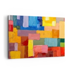 Cuadro sobre lienzo - Impresión de Imagen - Rectángulos abstractos coloridos en diferentes tonos. - 100x70cm - Cada una diferente, todas coloridas - Decoración de pared moderna para salón y dormitorio ARTTOR