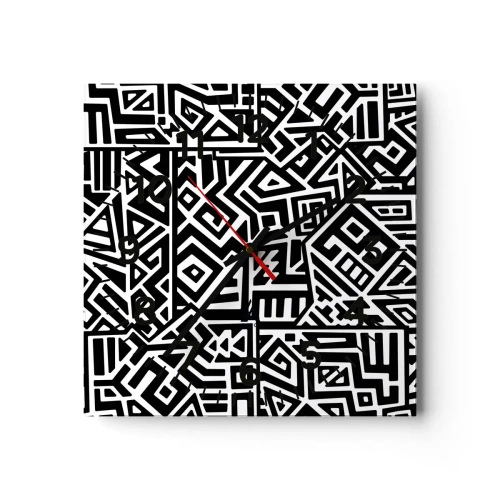 Reloj de pared - Reloj de vidrio - Composición precolombina - 40x40 cm