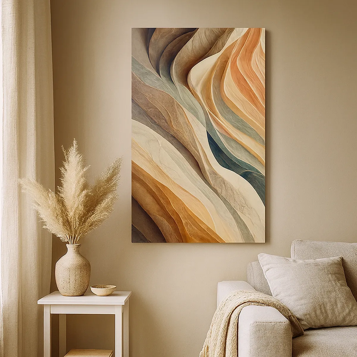 Cuadro sobre lienzo - Impresión de Imagen - Ondas abstractas en tonos pastel - 50x70cm - Momentos previos al cambio - Decoración de pared moderna para salón y dormitorio ARTTOR