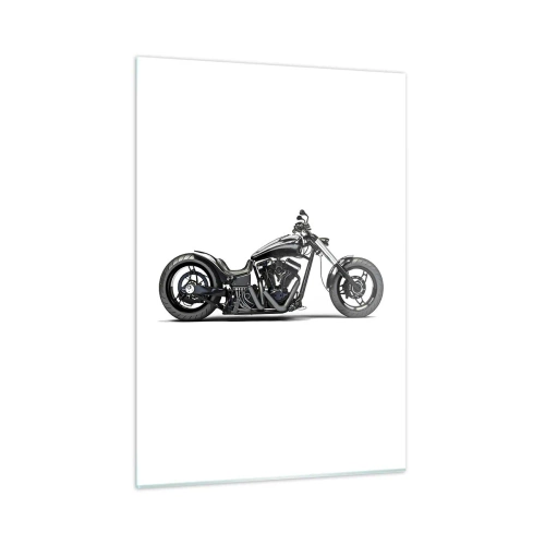 Cuadro sobre vidrio - Impresiones sobre Vidrio - Motocicleta personalizada negra sobre fondo blanco. - 50x70cm - Para los que aman la libertad - Decoración de pared moderna para salón y dormitorio ARTTOR