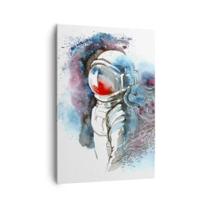 Cuadro sobre lienzo - Impresión de Imagen - Un cosmonauta en una acuarela dinámica con detalles cósmicos. - 70x100cm - A solas con el cosmos - Decoración de pared moderna para salón y dormitorio ARTTOR
