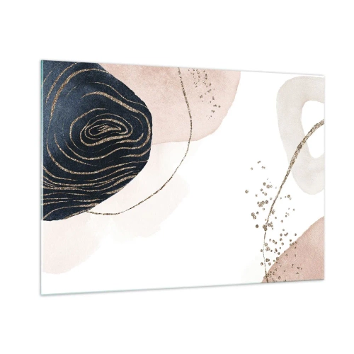 Cuadro sobre vidrio - Impresiones sobre Vidrio - Formas abstractas con acentos dorados - 100x70cm - Todo fluye - Decoración de pared moderna para salón y dormitorio ARTTOR