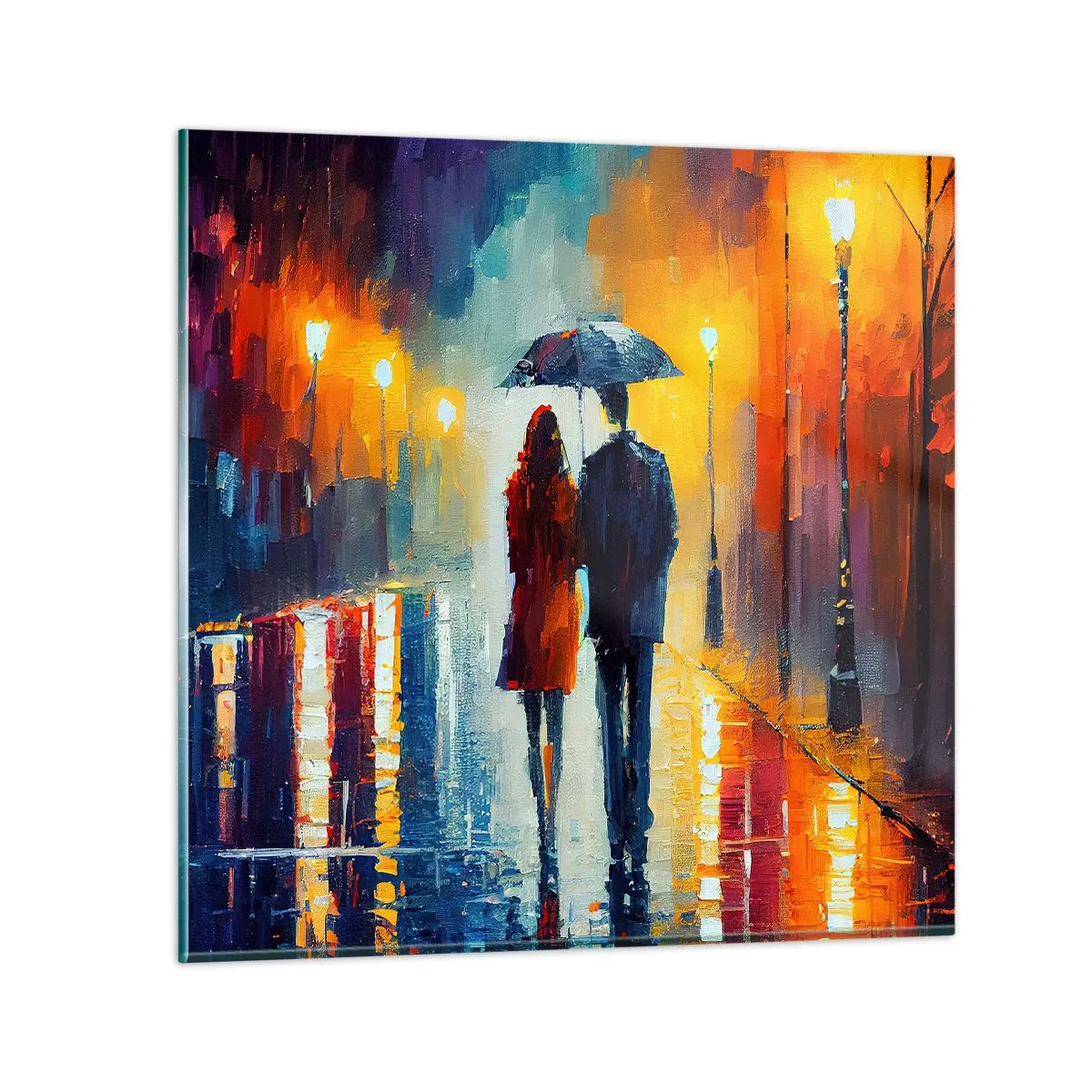 Cuadro sobre vidrio - Impresiones sobre Vidrio - Juntos en una noche llena de color - 50x50 cm