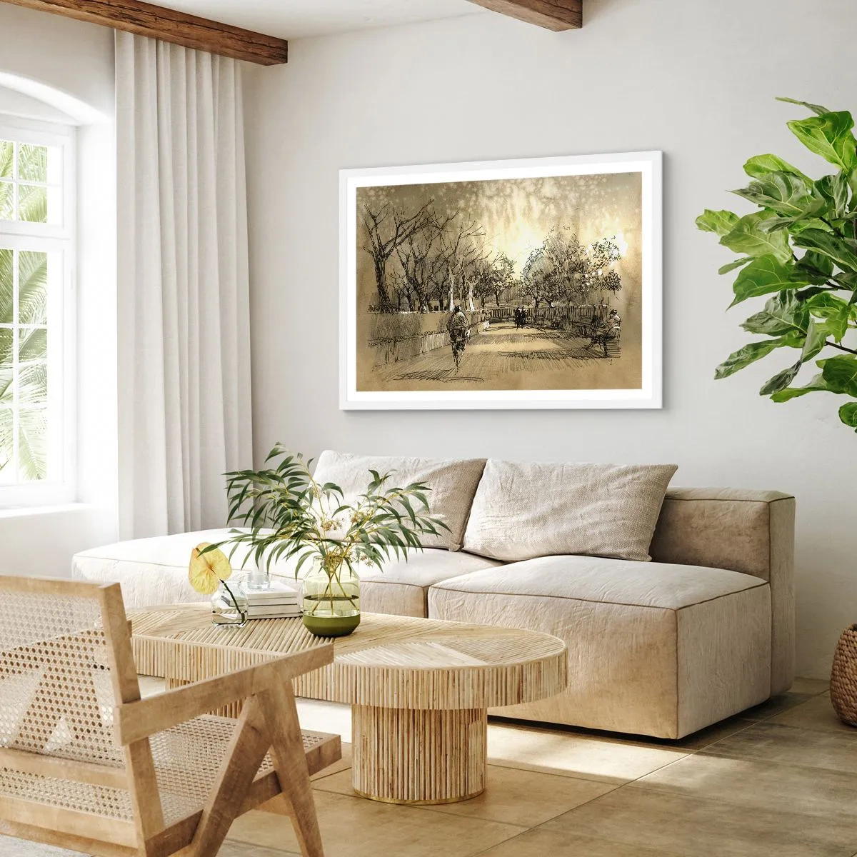 Póster en marco blanco - Un momento hecho a pluma - 100x70 cm