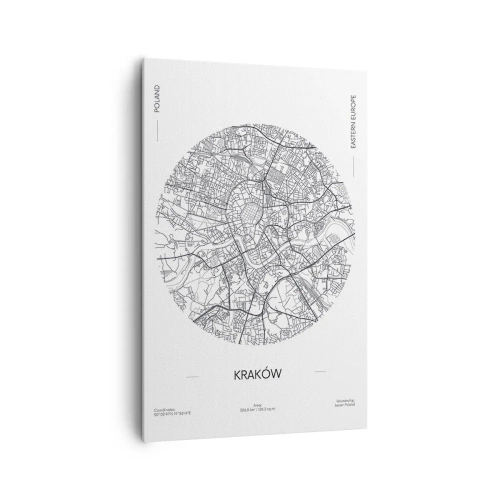 Cuadro sobre lienzo - Impresión de Imagen - Un mapa de Cracovia en estilo minimalista - 80x120cm - Anatomía de Cracovia - Decoración de pared moderna para salón y dormitorio ARTTOR