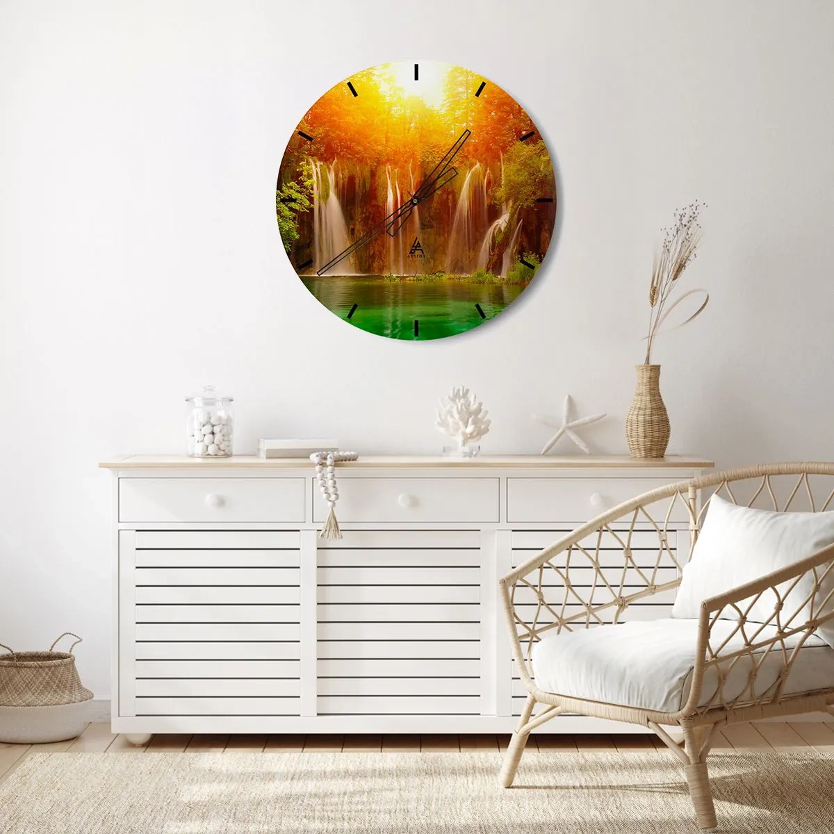 Reloj de pared - Reloj de vidrio - Sol y sombra - 40x40 cm