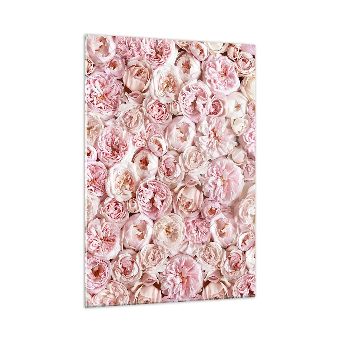 Cuadro sobre vidrio - Impresiones sobre Vidrio - Rosas pastel en un arreglo floral denso. - 50x70cm - Salpicado de rosas - Decoración de pared moderna para salón y dormitorio ARTTOR