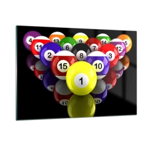 Cuadro sobre vidrio - Impresiones sobre Vidrio - Bolas de billar de colores dispuestas sobre un fondo negro - 120x80cm - Diferentes colores del juego - Decoración de pared moderna para salón y dormitorio ARTTOR