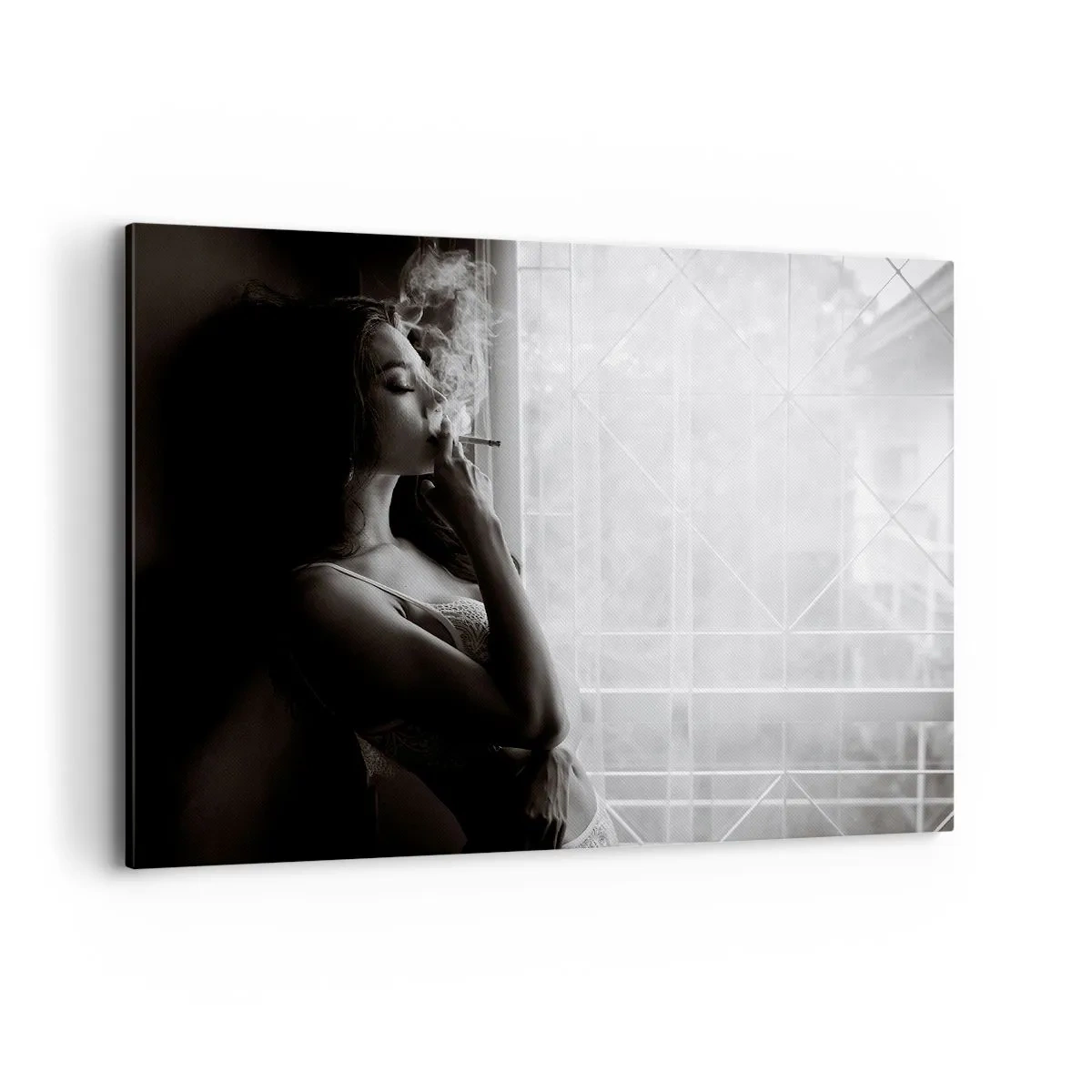 Cuadro sobre lienzo - Impresión de Imagen - Una mujer en una pose sensual en una fotografía en blanco y negro. - 100x70cm - Un momento sensual - Decoración de pared moderna para salón y dormitorio ARTTOR