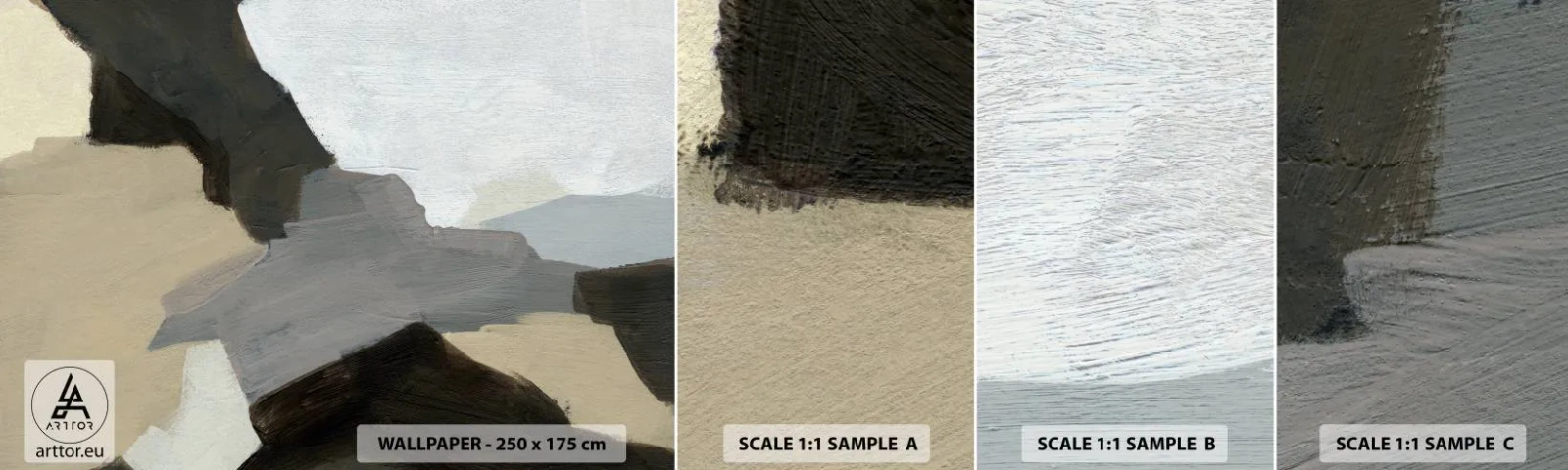 Muestra de fotomural autoadhesivo Deluxe Sticker - Abstracción: partes del gris - Abstracción, Pedazo, pinturas - 100x30 cm