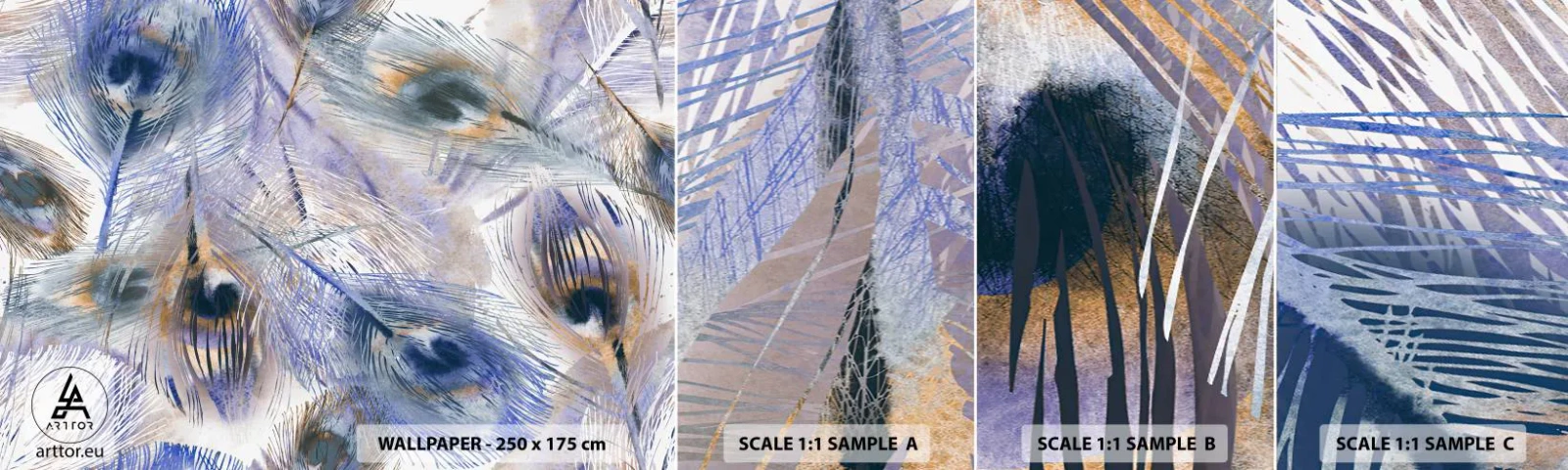 Muestra De Fotomural Standard Eco - Composición - Abstracción, Pluma de pavo real, bohemia - 100x30 cm