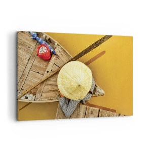 Cuadro sobre lienzo - Impresión de Imagen - Un barco tradicional visto a vista de pájaro - 120x80cm - La vida en el río amarillo - Decoración de pared moderna para salón y dormitorio ARTTOR