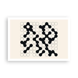 Póster - Patrones en blanco y negro con círculos sobre un fondo claro. - 100x70cm - Juego chino - una variación - Decoración de pared moderna para salón y dormitorio ARTTOR
