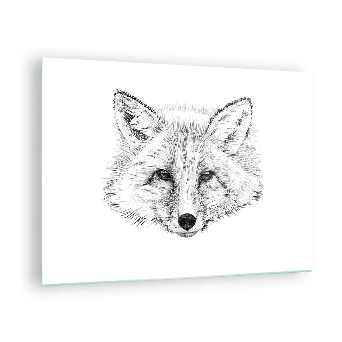 Cuadro sobre vidrio - Impresiones sobre Vidrio - Dibujo de la cabeza de un zorro sobre un fondo blanco. - 70x50cm - ¿Pueden mentir estos ojos? - Decoración de pared moderna para salón y dormitorio ARTTOR