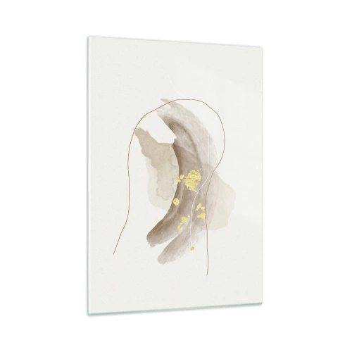 Cuadro sobre vidrio - Impresiones sobre Vidrio - Abstracción beige y dorada con líneas y formas delicadas. - 50x70cm - Encontrado en el espacio - Decoración de pared moderna para salón y dormitorio ARTTOR
