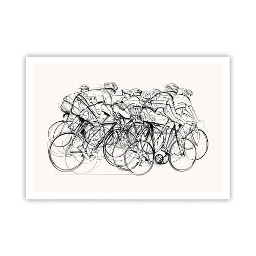 Póster - Un grupo de ciclistas en movimiento en un estilo minimalista. - 100x70cm - Juntos como un equipo - Decoración de pared moderna para salón y dormitorio ARTTOR