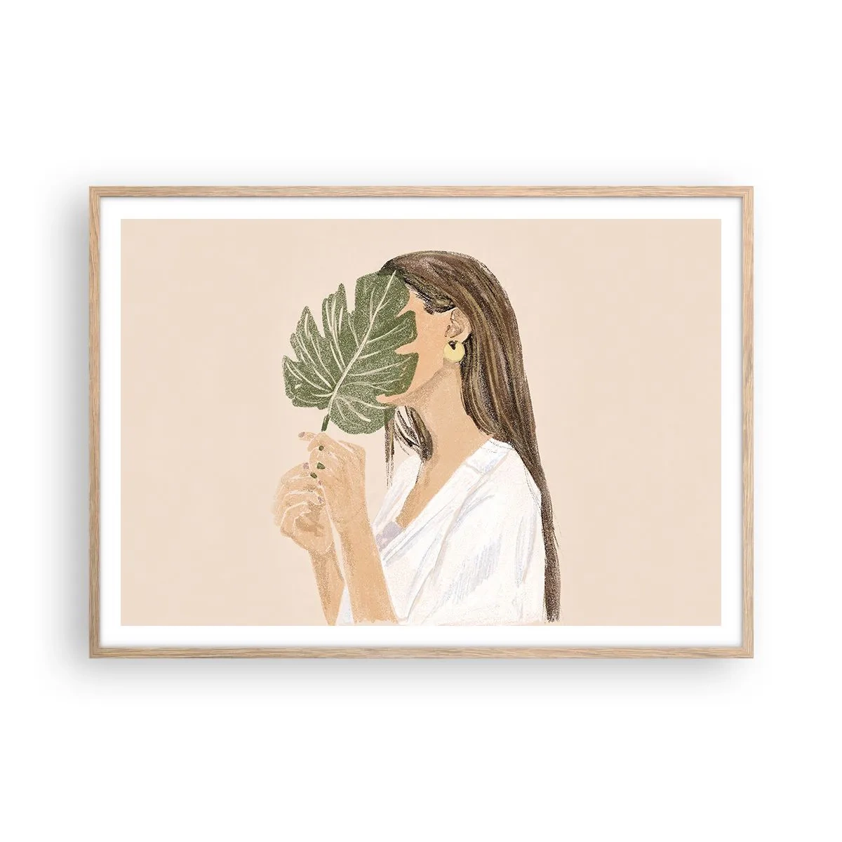 Póster en marco roble claro - Retrato misterioso con un abanico - 100x70 cm