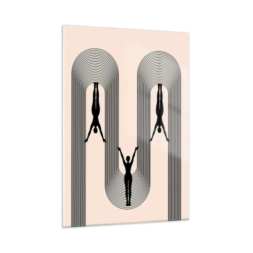 Cuadro sobre vidrio - Impresiones sobre Vidrio - Siluetas negras de figuras suspendidas en arcos rítmicos - 50x70cm - Al revés, o no - Decoración de pared moderna para salón y dormitorio ARTTOR