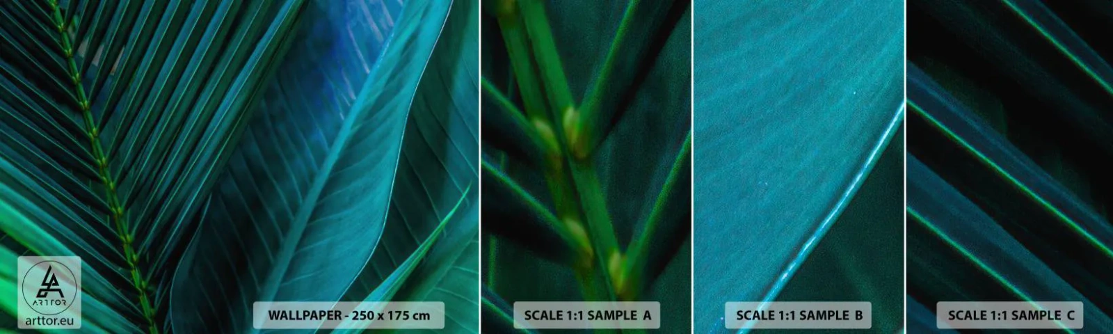 Muestra De Fotomural Standard Eco - Anatomía del verde - Hojas verdes, planta tropical, Naturaleza - 100x30 cm