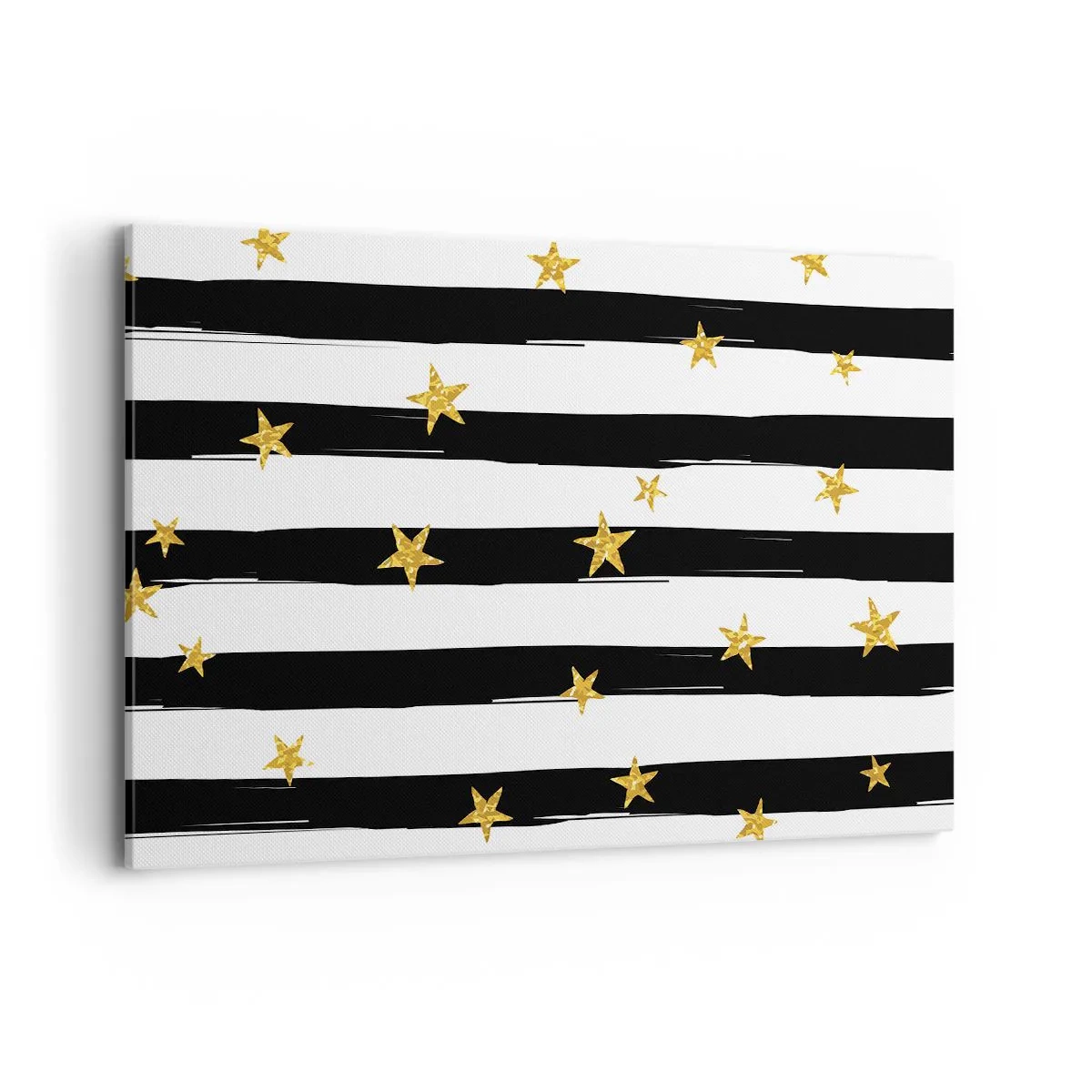 Cuadro sobre lienzo - Impresión de Imagen - Rayas blancas y negras con estrellas doradas - 120x80cm - Todos hemos nacido bajo una estrella de la suerte - Decoración de pared moderna para salón y dormitorio ARTTOR