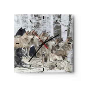 Reloj de pared - Reloj de vidrio - Una manada de lobos en el bosque invernal. - 30x30cm - Familiares y amigos - Decoración de pared moderna para salón y dormitorio ARTTOR