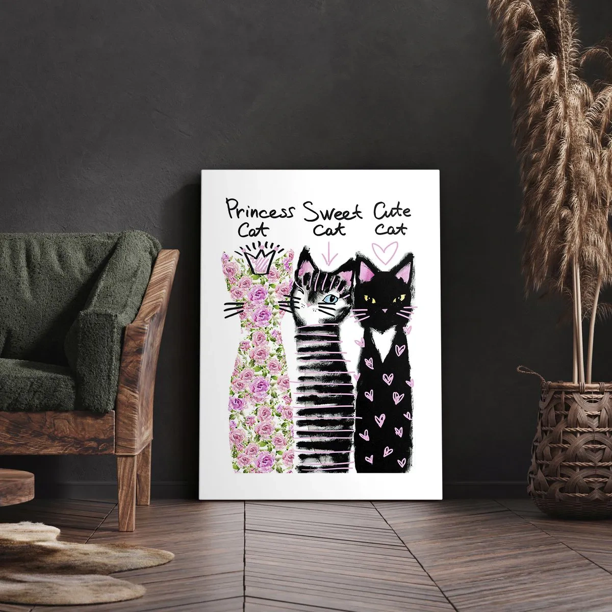 Cuadro sobre lienzo - Impresión de Imagen - Tres gatos con diversos patrones artísticos. - 50x70cm - Había tres gatitos - Decoración de pared moderna para salón y dormitorio ARTTOR