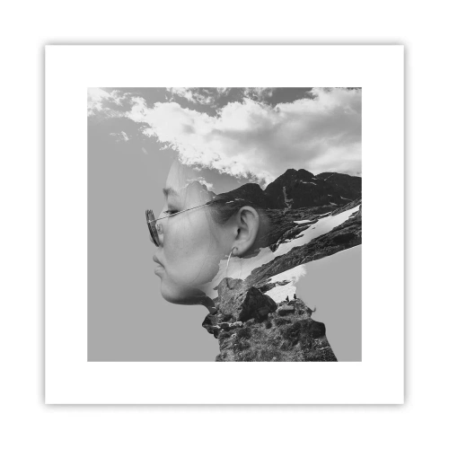 Póster - Retrato sobre montañas y nubes - 30x30 cm