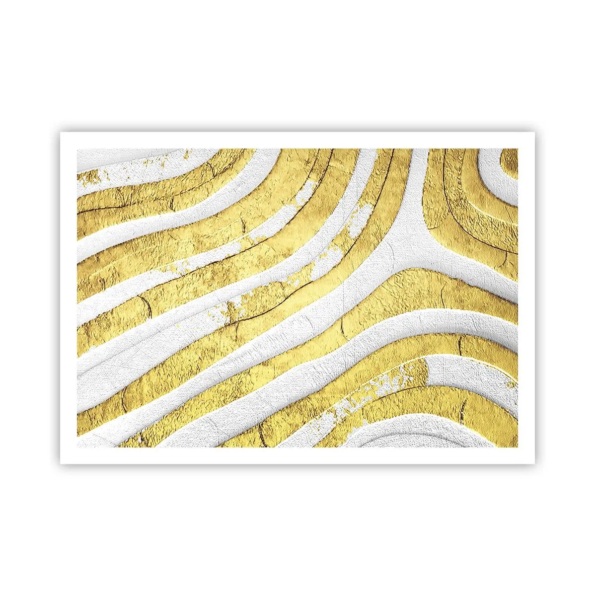 Póster - Líneas abstractas doradas y blancas en una textura 3D - 100x70cm - Una composición en blanco y oro - Decoración de pared moderna para salón y dormitorio ARTTOR