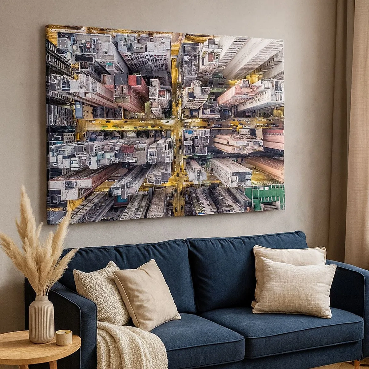 Cuadro sobre lienzo - Impresión de Imagen - Una vista de pájaro de una ciudad llena de rascacielos. - 70x50cm - Saludos desde Hong Kong - Decoración de pared moderna para salón y dormitorio ARTTOR