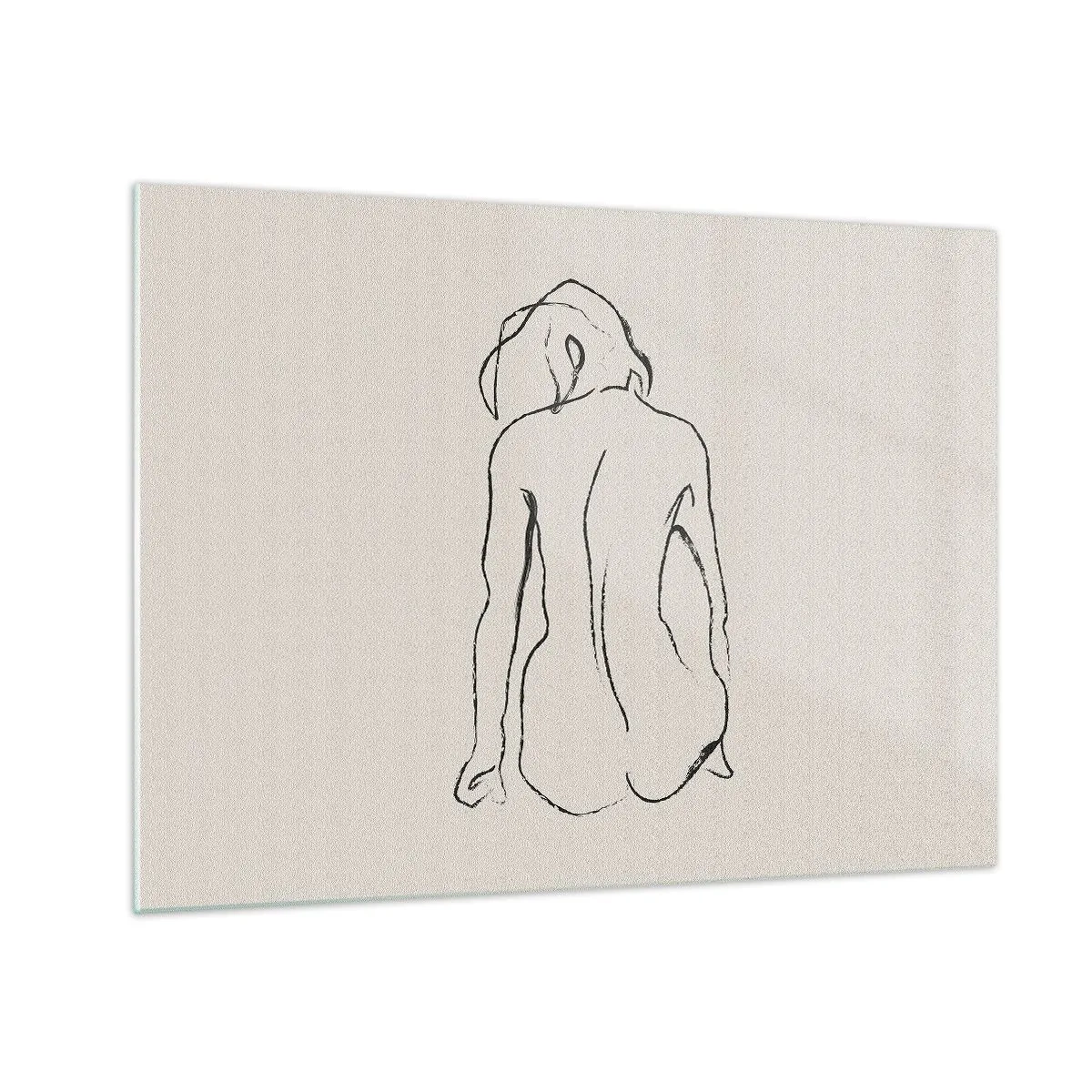 Cuadro sobre vidrio - Impresiones sobre Vidrio - Un delicado boceto de una mujer sentada, dibujado en negro sobre un fondo claro. - 70x50cm - Esbozos de una espalada - Decoración de pared moderna para salón y dormitorio ARTTOR