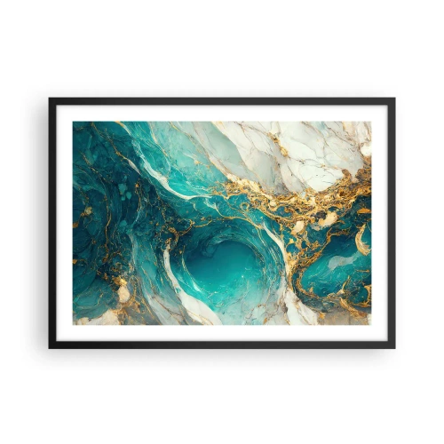 Póster en marco negro - Una composición abstracta en tonos turquesa y dorado. - 70x50cm - Composición con vetas de oro - Decoración de pared moderna para salón y dormitorio ARTTOR
