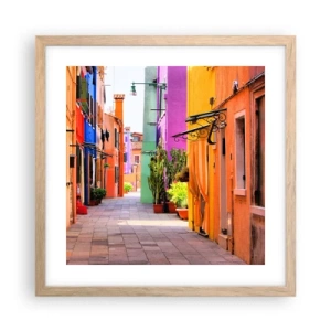 Póster en marco roble claro - El callejón arco iris - 40x40 cm