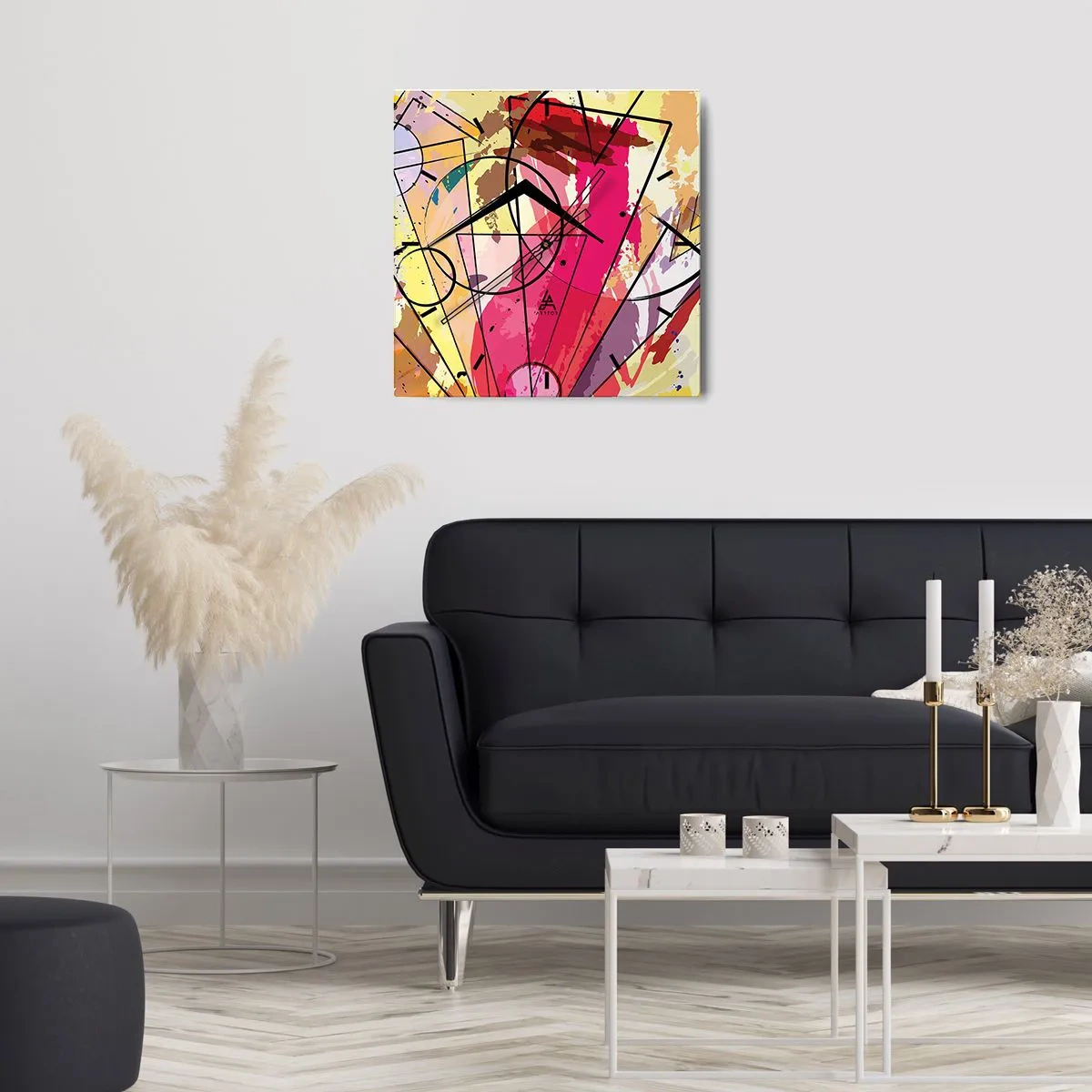 Reloj de pared - Reloj de vidrio - Abstracción con líneas y formas geométricas. - 30x30cm - Explosión - Decoración de pared moderna para salón y dormitorio ARTTOR