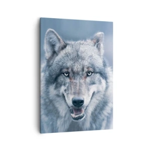 Cuadro sobre lienzo - Impresión de Imagen - Un lobo con una mirada intensa en un paisaje invernal. - 50x70cm - ¿Aceptarás el reto? - Decoración de pared moderna para salón y dormitorio ARTTOR