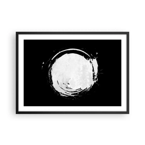 Póster en marco negro - Un círculo blanco sobre un fondo negro en estilo minimalista. - 70x50cm - La buena salida - Decoración de pared moderna para salón y dormitorio ARTTOR