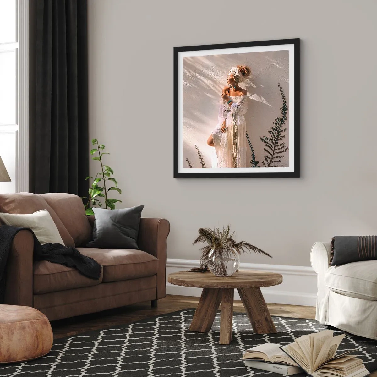 Póster en marco negro - El sol y la joven - 60x60 cm