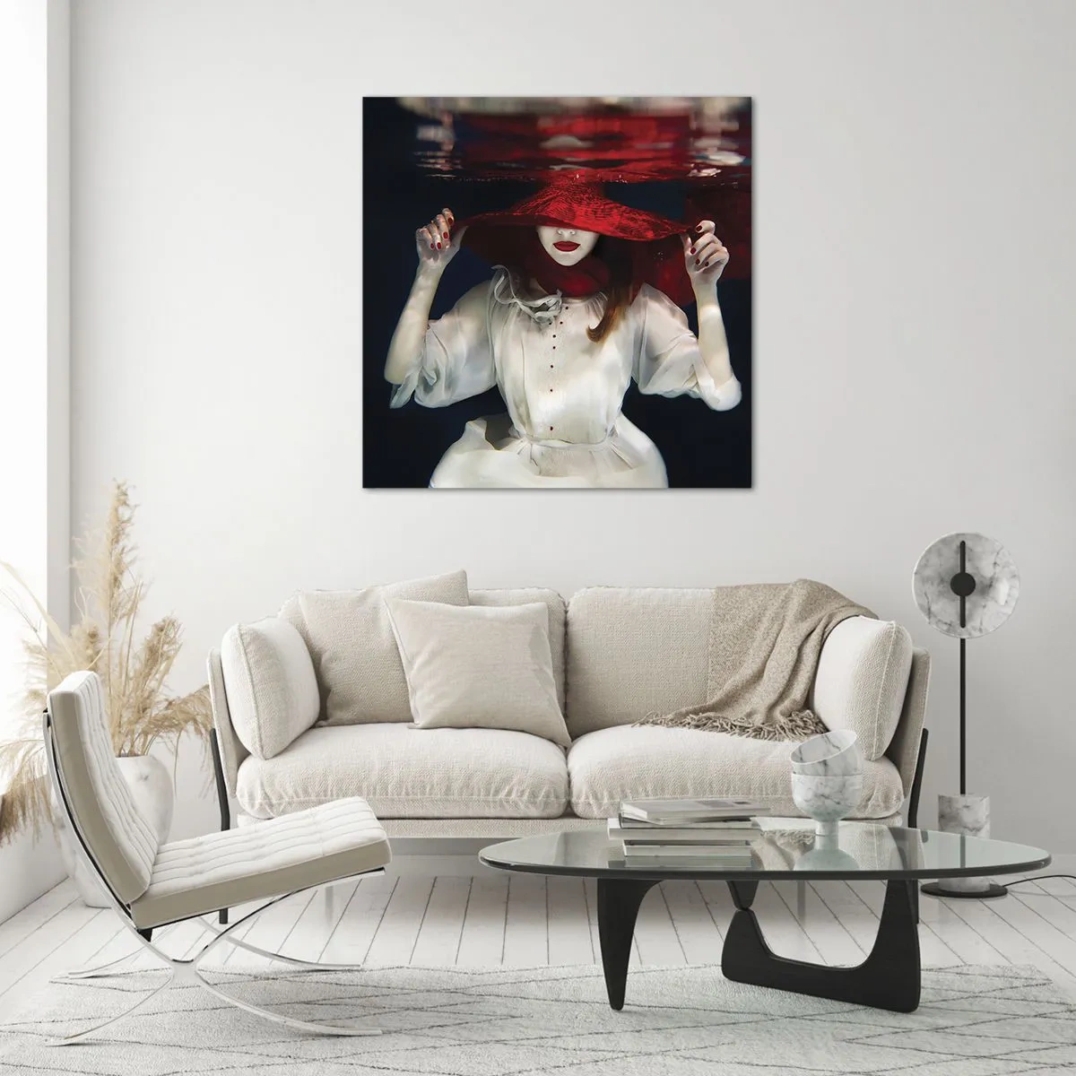 Cuadro sobre vidrio - Impresiones sobre Vidrio - Blanco y rojo - 40x40 cm