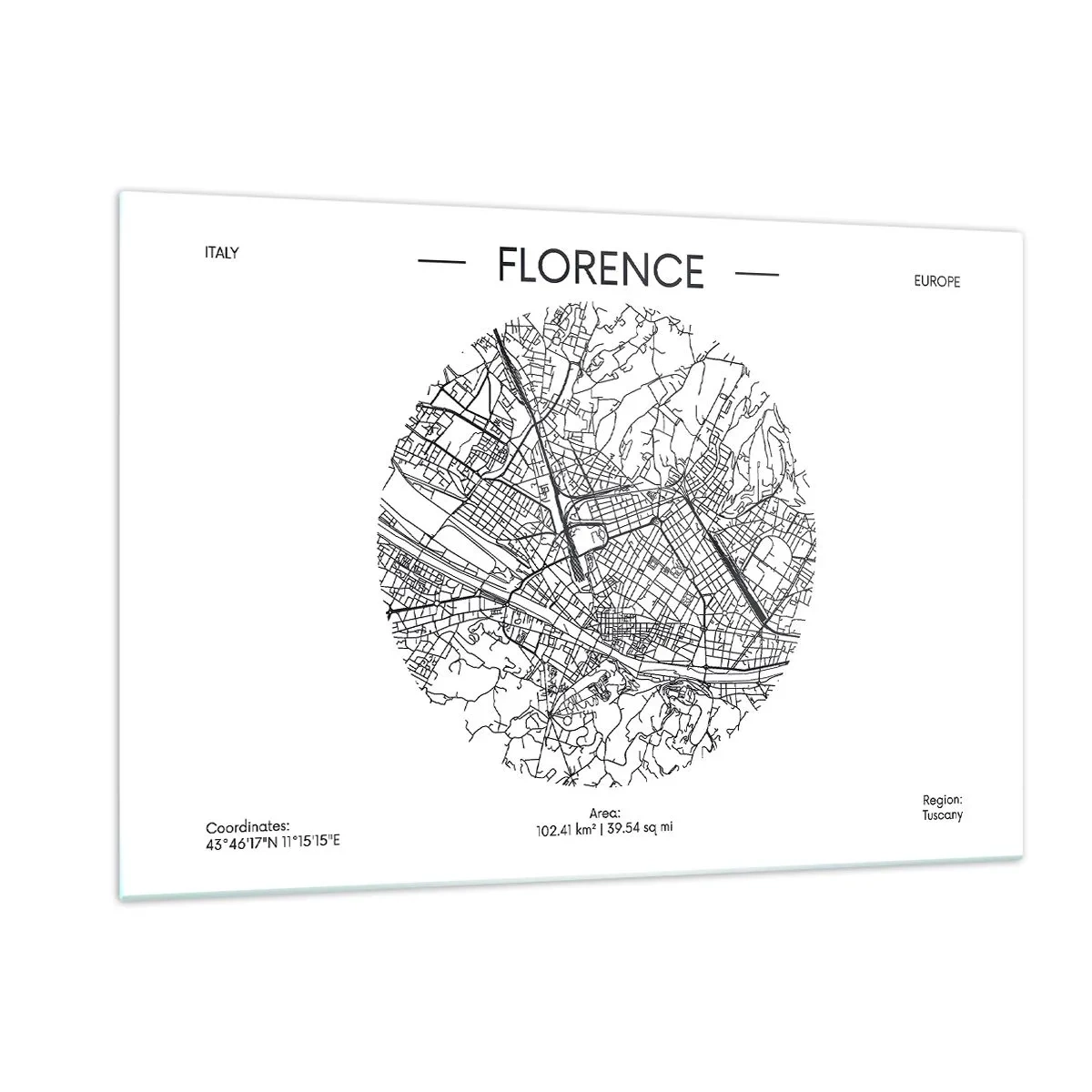Cuadro sobre vidrio - Impresiones sobre Vidrio - Florencia en forma de mapa estilizado con una red de calles - 120x80cm - Anatomía de Florencia - Decoración de pared moderna para salón y dormitorio ARTTOR