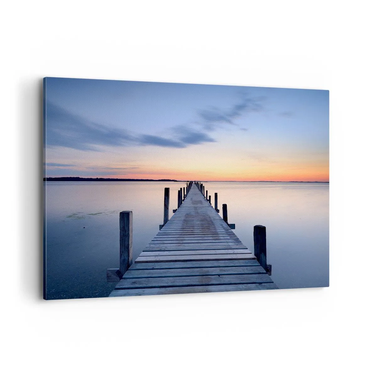 Cuadro sobre lienzo - Impresión de Imagen - Muelle de madera en el lago al atardecer - 100x70cm - La calma de un crepúsculo sereno - Decoración de pared moderna para salón y dormitorio ARTTOR