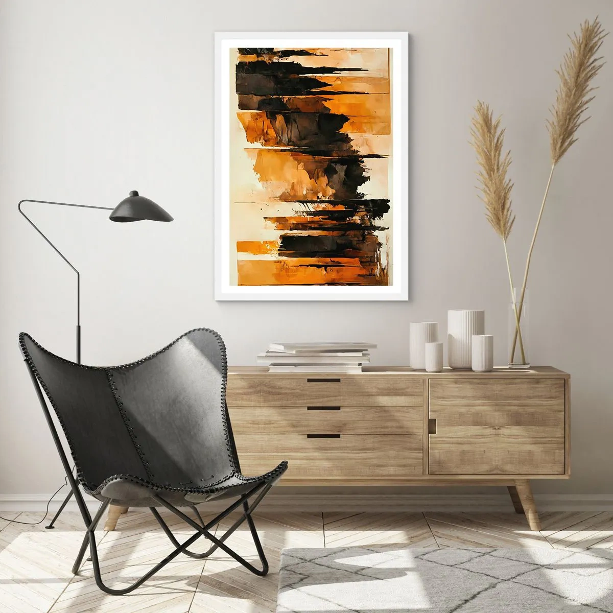 Póster en marco blanco - Armonía de negro y oro - 61x91 cm