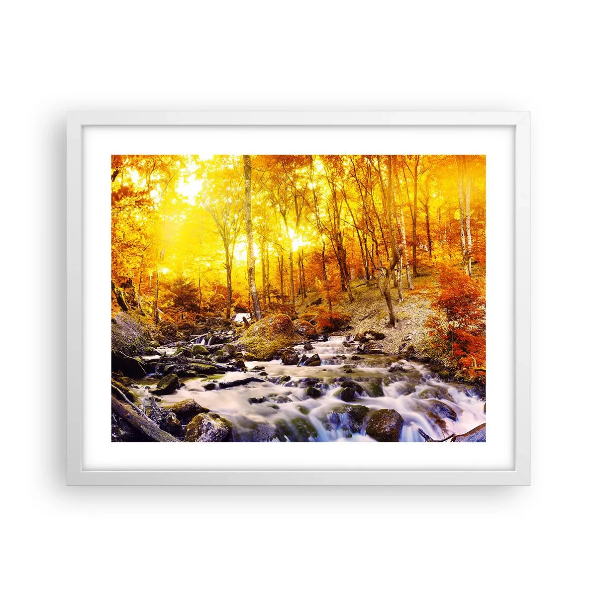 Póster en marco blanco - Piedras bañadas en oro y platino - 50x40 cm