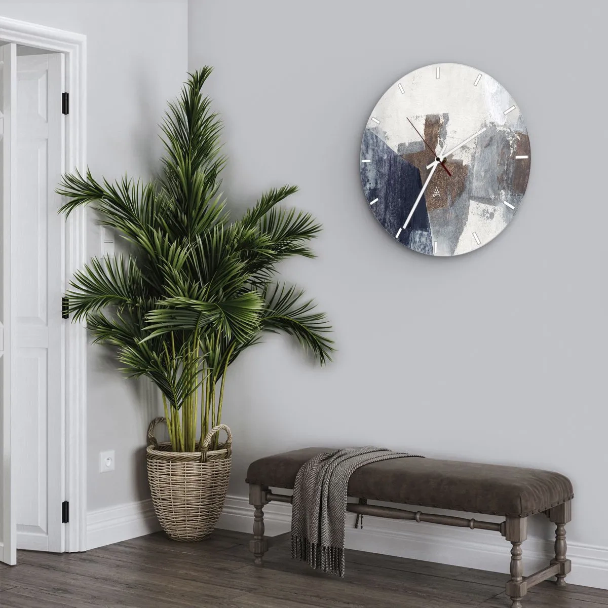 Reloj de pared - Reloj de vidrio - Formas azules y marrones - 40x40 cm